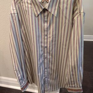 Robert Graham Purple and Green Striped Casual Shirt
